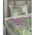 thumbnail image 2 of Ambesonne Summer Fitted & Top Sheet Set with Sham, Flowers Blooming Garden, Purple Green, 2 of 4
