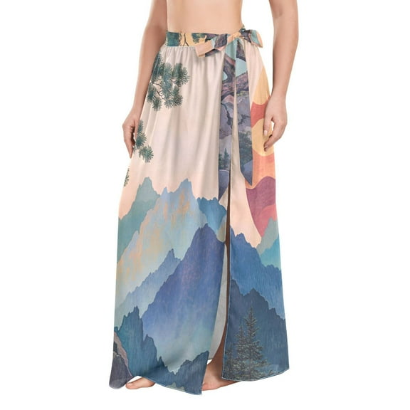 FORMRS Womens Long Sarong Beach Wrap Semi-Sheer Bikini Skirt Bathing Swimsuit Cover Up, Pine Tree at Dawn