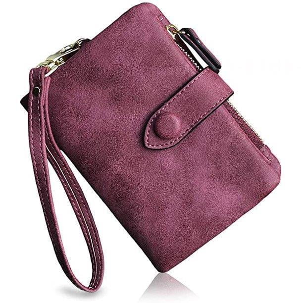 Womens Small Bifold Leather Wallets Rfid Ladies Wristlet with Card slots id window Zipper Coin Purse