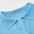 thumbnail image 6 of MIXUE Womens Summer Tops Solid Color Lapel V Neck Short Sleeve Loose Fit Casual Knitted T-shirts Sportwear,Blue,XL, 6 of 8