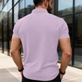 thumbnail image 4 of Men's Short Sleeve Polo Shirts 2026 Summer Casual Button Placket Collared Tops with Chest Pocket Golf Business Tees Light Purple XL, 4 of 5