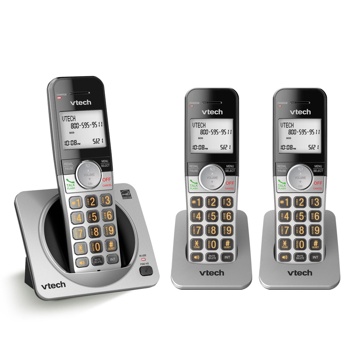 VTech 3 Handset DECT 6.0 Cordless Phone with Call Block, CS5219-3 (Silver & Black)