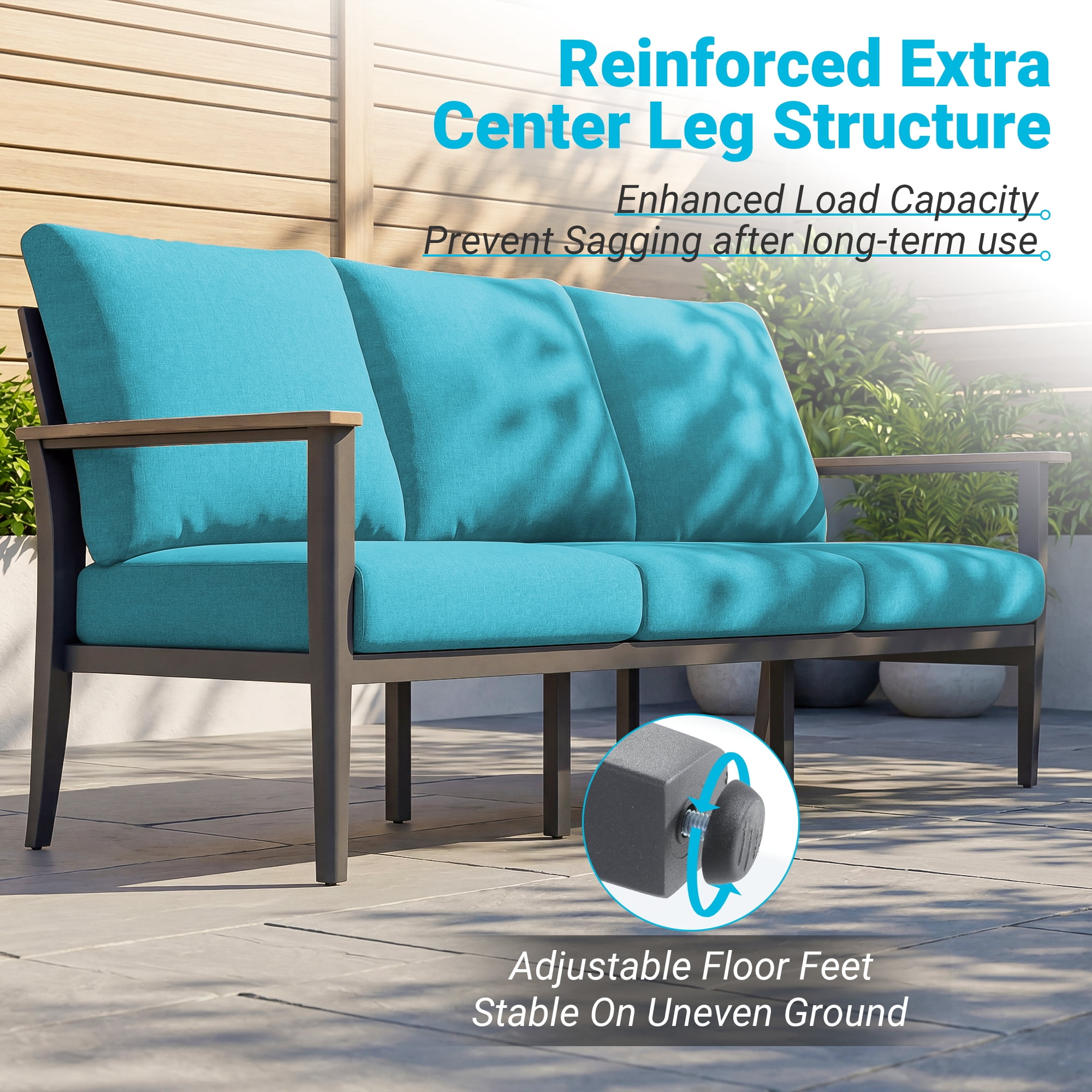 Muphyers 3 Pieces Aluminum Patio Furniture Set for 7, All Weather Outdoor Conversation Set with Thick Washable Cushions, Oversized Seat for Backyard, Porch, Deck,Turquoise