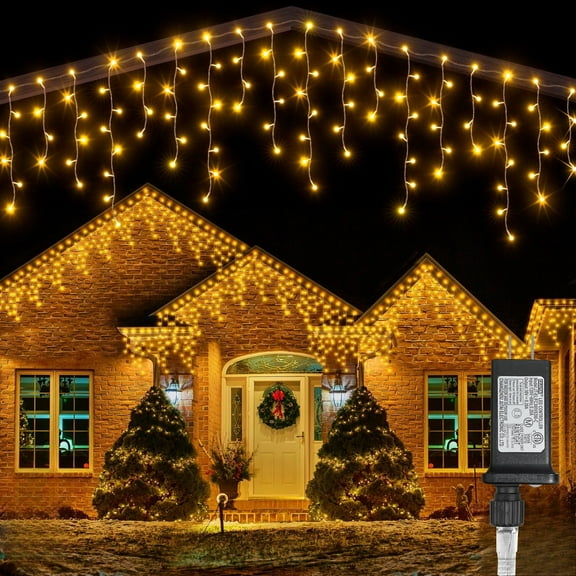 GUPUP 33ft Christmas Icicle Lights, 360 LED Outdoor Warm White 60 Drops Ice Cycle String Lights with 8 Modes, Gift for Fireplace Wedding Christmas Decorations