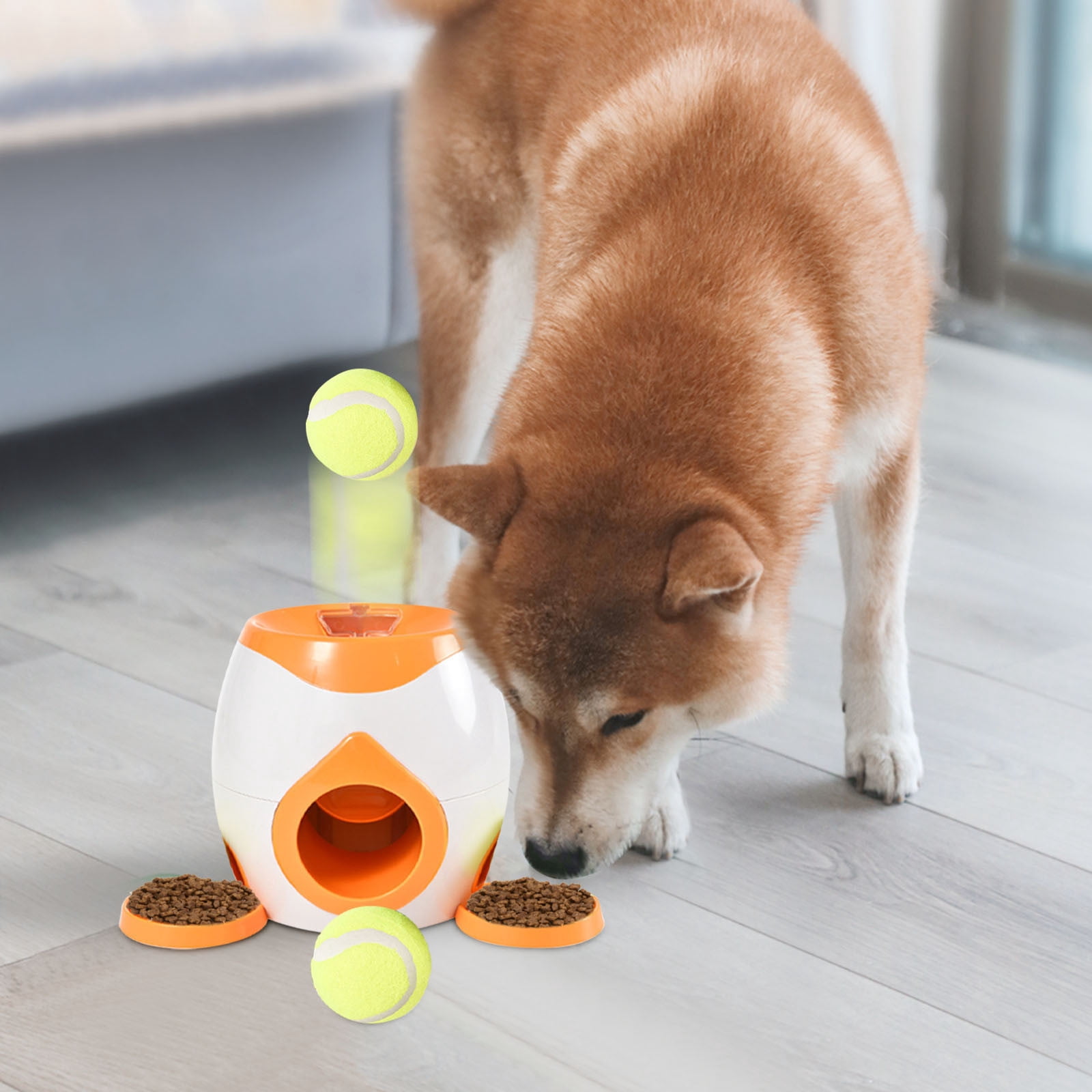 Automatic Dog Ball Thrower Launcher Dog Fetch Machine for Small To Medium Sized Dogs Adjustable Launch Distances Ball Launcher for Dogs with 2 Balls Dual Power Ball Thrower for Dogs