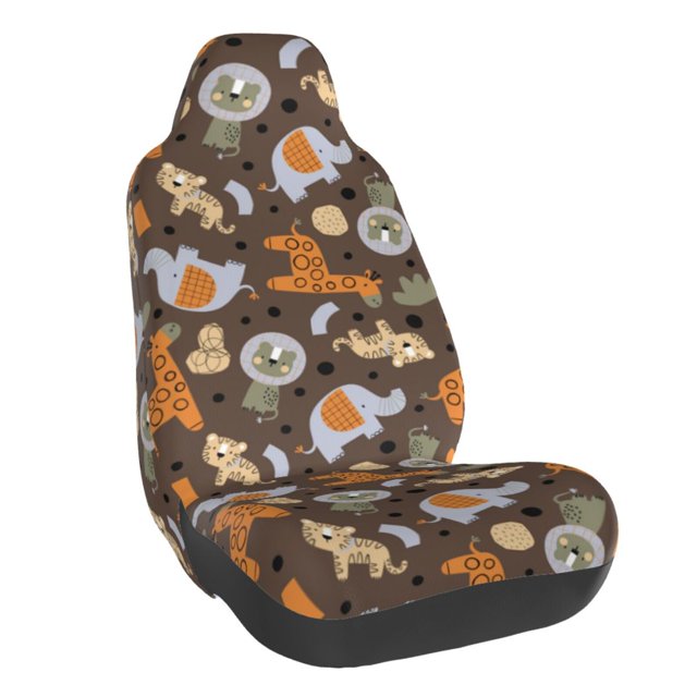 Wukai Cute Lion Tiger Full Set Car Seat Covers with Soft Padding Universal Auto Front Seats Protector and Cushion Mat
