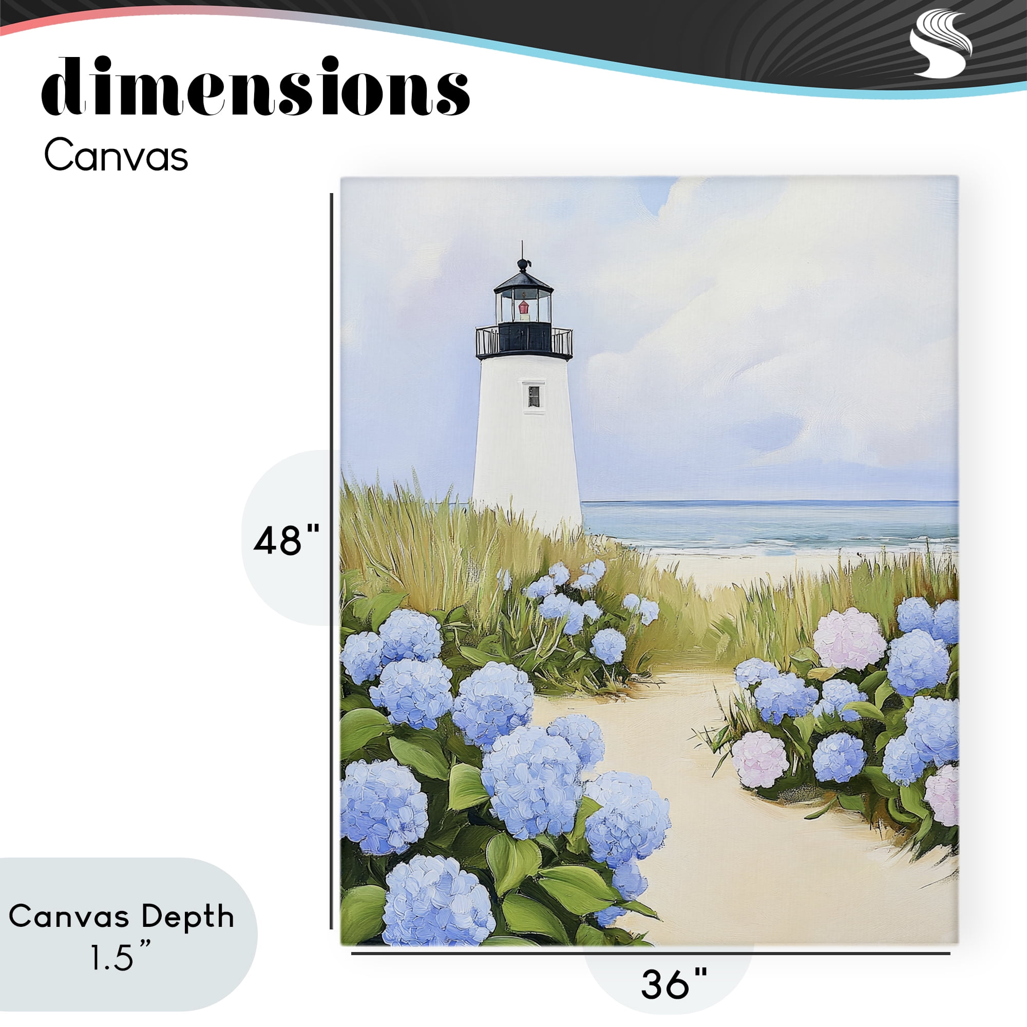 Stupell Industries Hydrangea Path Leading to Lighthouse Canvas Wall Art, design by Sisi and Seb