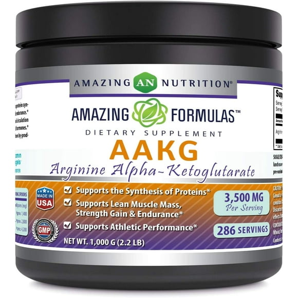 Amazing Nutrition Amazing Formula Arginine Alpha Ketoglutarate (AAKG) Dietary Supplement – 2.2 Lbs (1 kg) powder (approx. 200 servings.)