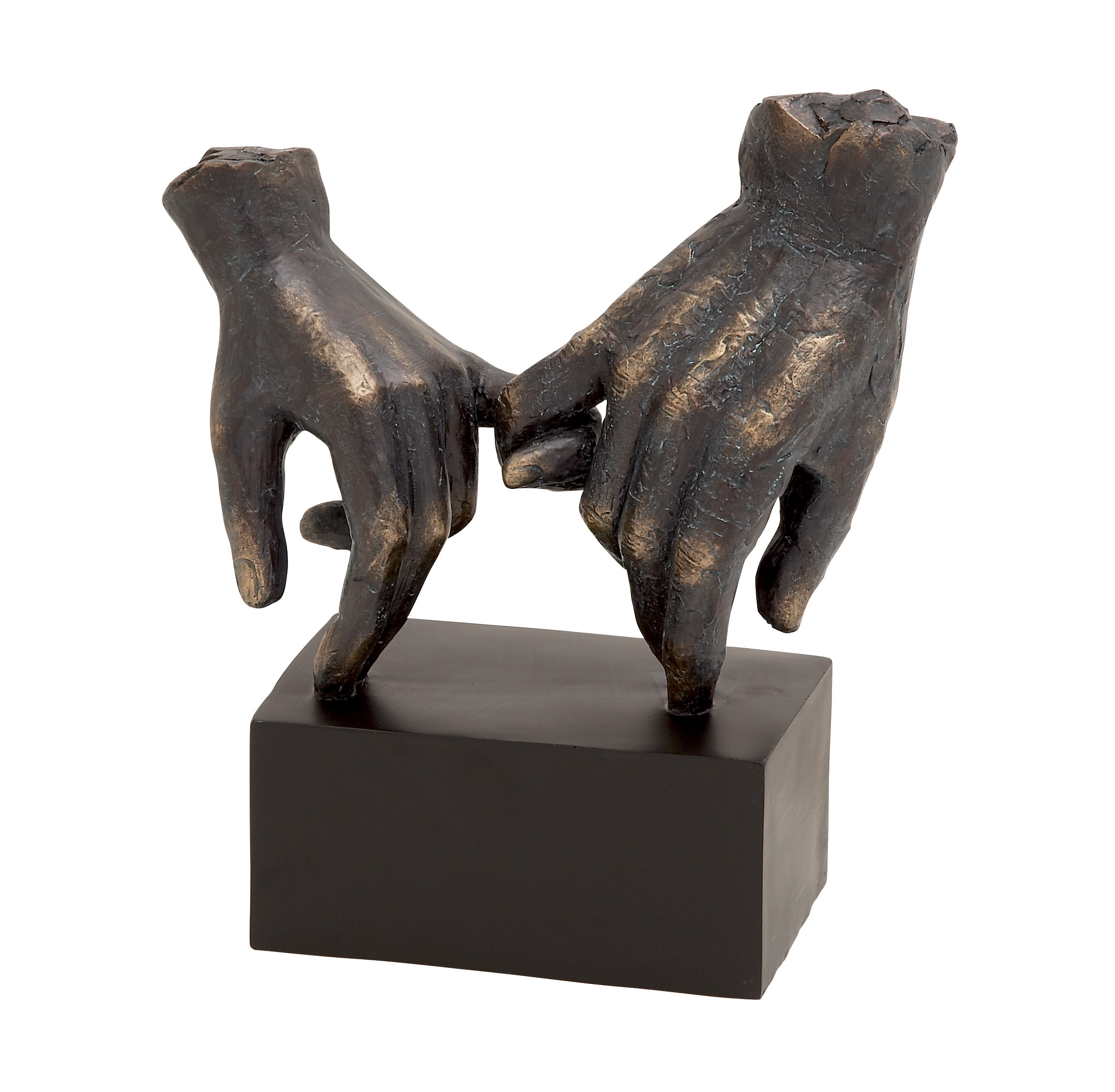 Decmode Large Black & Bronze ?Pinky Swear? Hands Statue on Block Base, Best Friend Statues