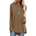 thumbnail image 7 of Frontwalk Ladies T-shirt Solid Color T Shirt Crew Neck Tee Work Casual Pullover Long Sleeve Tunic Blouse Khaki 4XL, 7 of 7