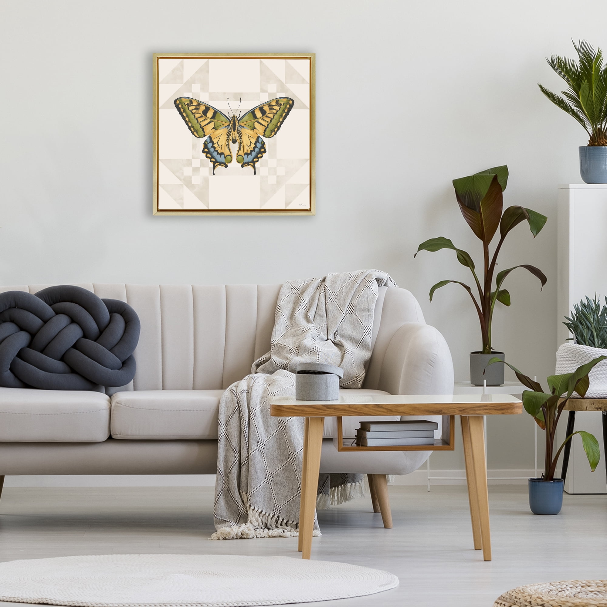 Stupell Industries Green Swallowtail Butterfly Gold Framed Floater Canvas Wall Art, design by Cat Thurman Designs