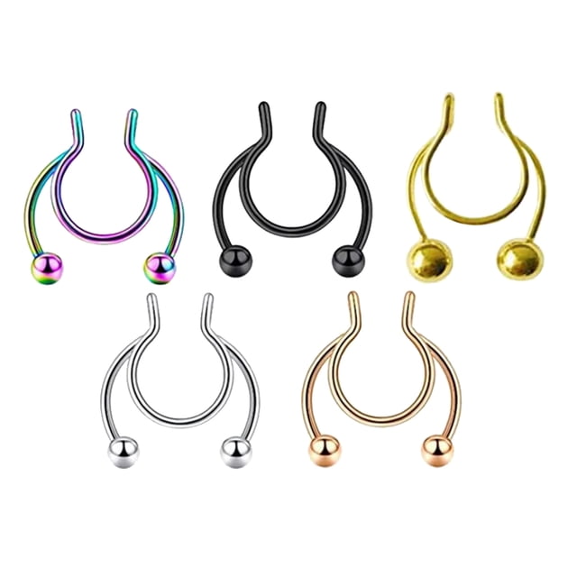 5 piezas de Clip en la nariz aro de acero inoxidable sin Piercing de tabique, joyería de moda para el cuerpo para las mujeres Sunnimix aro de anillo de nariz de joyería corporal