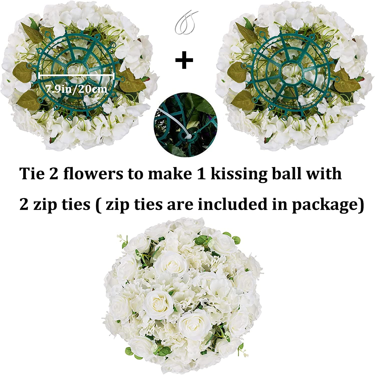 Fake Flower Balls Centerpieces: 2 Pcs 15.7" Large White  Hydrangea Artificial Flowers Arrangement for Wedding Table - Faux Silk Floral for Party Home Reception Decoration
