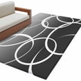 thumbnail image 3 of 2.7x5 Washable Area Rug, Modern Abstract Non-Slip Rectangle Rug for Bedroom Bedside, Geometric Retro White Grey Stripe Line Swirl Indoor Floor Mat for Home Decor, 3 of 9