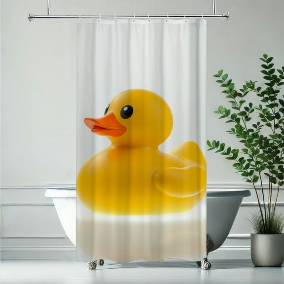 RKSupls Cute Yellow Rubber Duck Shower Curtain, Valentine's Day Waterproof Shower Curtain with Hooks for Home Bathtub Bathroom Decor Washable Fabric Curtains,90x180cm
