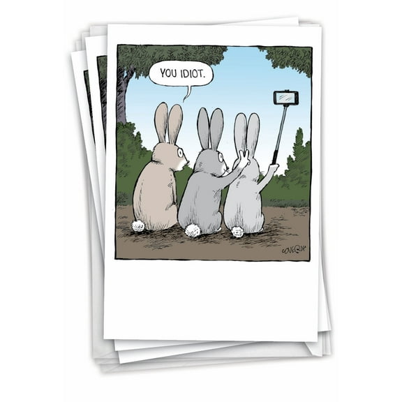 NobleWorks Pack of 3 Funny Easter Greeting Cards with Envelopes (1 Design, 3 Each) Bunny Selfies C2750EAG-C3x1