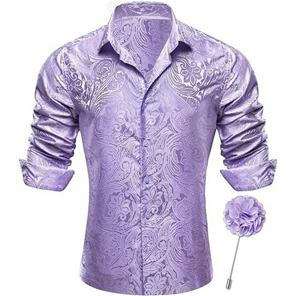 Shirts for Men Long Sleeve Button Down Vintage Floral Printed Slim Fit Textured Tops Comfy Stretchy Solid Color Trendy Party Men Dress Shirt