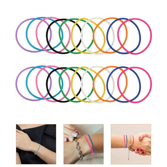 ROSENICE 20Pcs Thin Silicone Wristbands For Retro Party Assorted Color Round