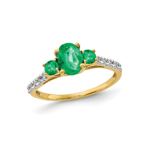 1.00 Carat (Ctw) Three-Stone Emerald Ring in 14K Yellow Gold for Women