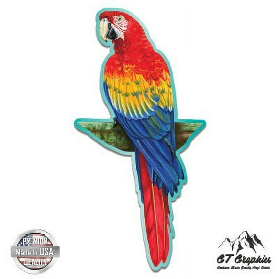 Red Macaw Tropical Bird - 3" Vinyl Sticker - For Car Laptop I-Pad Phone Helmet Hard Hat - Waterproof Decal