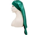 thumbnail image 2 of Extra Long Sleep Cap, High-Elasticity Satin Bonnet with a Wide Band, Designed for Long or Thick Hair to Stay Contained and Protected Overnight. Green, 2 of 3