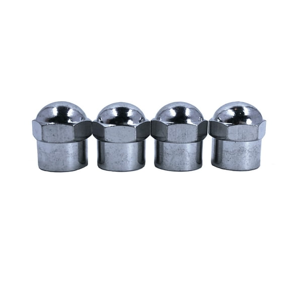 KEX Set of 4 Chrome Hex Dome Metal Valve caps for Cars, Bicycles and Trucks with Inner Seals