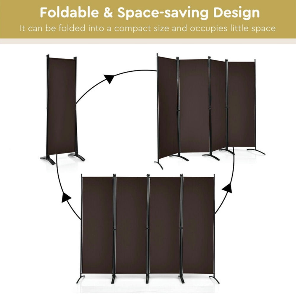Spaco 4-Panel Room Divider with Powder Coated Steel Frame, Privacy Screen with Upgraded Arced Feet, Room Divider for Indoor, Brown