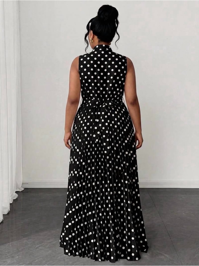 black white polka dot dress plus size Final Sale Sleeveless Frill Tiered Maxi in and RATON- Plus Size Polka Dot