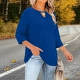 thumbnail image 6 of Lenpel Women's Plus Size Tops 3/4 Length Sleeve Crew Neck Cut out T Shirts Soft Casual Tees Loose Tunic Blouses(Blue,4X-Large), 6 of 7