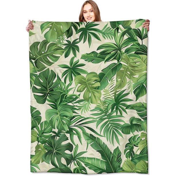 Manta de hojas verdes tropicales, manta de hojas botánicas exuberantes con plantas, regalos de cumpleaños para niñas, mujeres y amantes de la naturaleza, vellón suave y ligero, para sofá, cama,