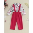 thumbnail image 5 of Newborn Pants Outfits 6M 12M 18M 24M 3Y 4Y Little Boys Christmas Hat Print Button Down Shirt and Overalls Set Toddler 2 Piece Pants Suits, 5 of 9