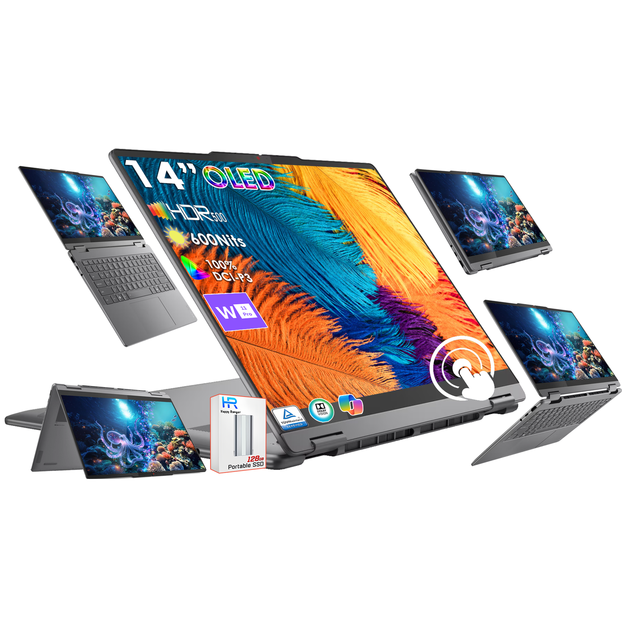 Lenovo Yoga 7i 2-in-1 Copilot+ PC, 14" 600Nits OLED Touch (1920x1200), Ultra 5 226V (Beats Ultra 5 125U), 15H Battery, Backlit KB, Thunderbolt, Privacy cam, FP, Wi-Fi 7, Win 11 Pro, W/128G PSD