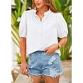 thumbnail image 5 of PRETTYGARDEN Women's Summer Button Down Shirts Short Lantern Sleeve V Neck Cotton Cute Dressy Casual Ladies Tops Blouses, 5 of 6