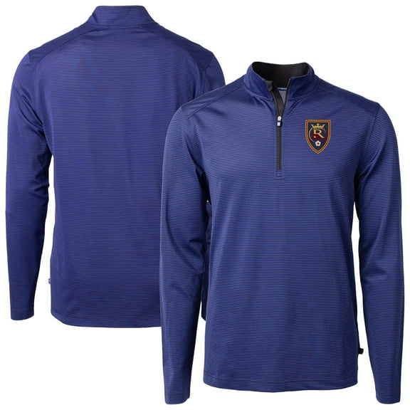 Men's-Cutter & Buck  Blue Real Salt Lake Big & Tall Virtue Eco Pique Micro Stripe Recycled Quarter-Zip