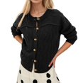thumbnail image 3 of Womens Long Sleeve Button Up Knit Cardigan Crewneck Button Down Sweaters for Women Black S, 3 of 7