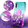 thumbnail image 2 of SOGA Cover Compatible for Samsung Galaxy Note 10 Case, Liquid Floating Quicksand Case with Diamond Ring Stand for Magnetic Car Mount - Purple on Aqua, 2 of 5
