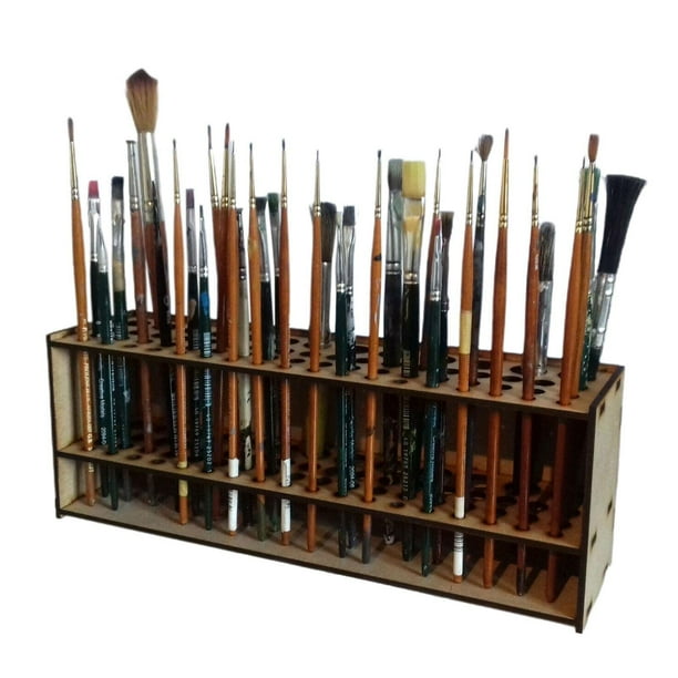 Soporte de madera para pinceles de pintura, estante organizador de pinceles, soporte para pinceles con múltiples orificios, almacenamiento de pinceles de pintura de madera para artistas de 6