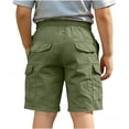 thumbnail image 3 of Boys Solid Casual Linen Shorts Cargo Style Knee Length Autumn Outdoor Play for Kids Army Green 4 Years-5 Years, 3 of 4