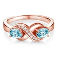 thumbnail image 2 of Gem Stone King 1.41 Ct Oval Blue Zircon White Created Sapphire 18K Rose Gold Plated Silver Ring, 2 of 5