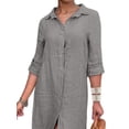 thumbnail image 4 of Enwejyy Womens Cotton Linen Button Single Breasted Turn-down Collar Long Sleeve Shirt Dresses Plus Size S-5XL, 4 of 4