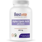 BESTVITE Alpha Lipoic Acid 600mg (per Capsule) with Biotin to Enhance Absorption (120 Vegetarian Capsules) No Fillers - No Stearates - No Flow Agents