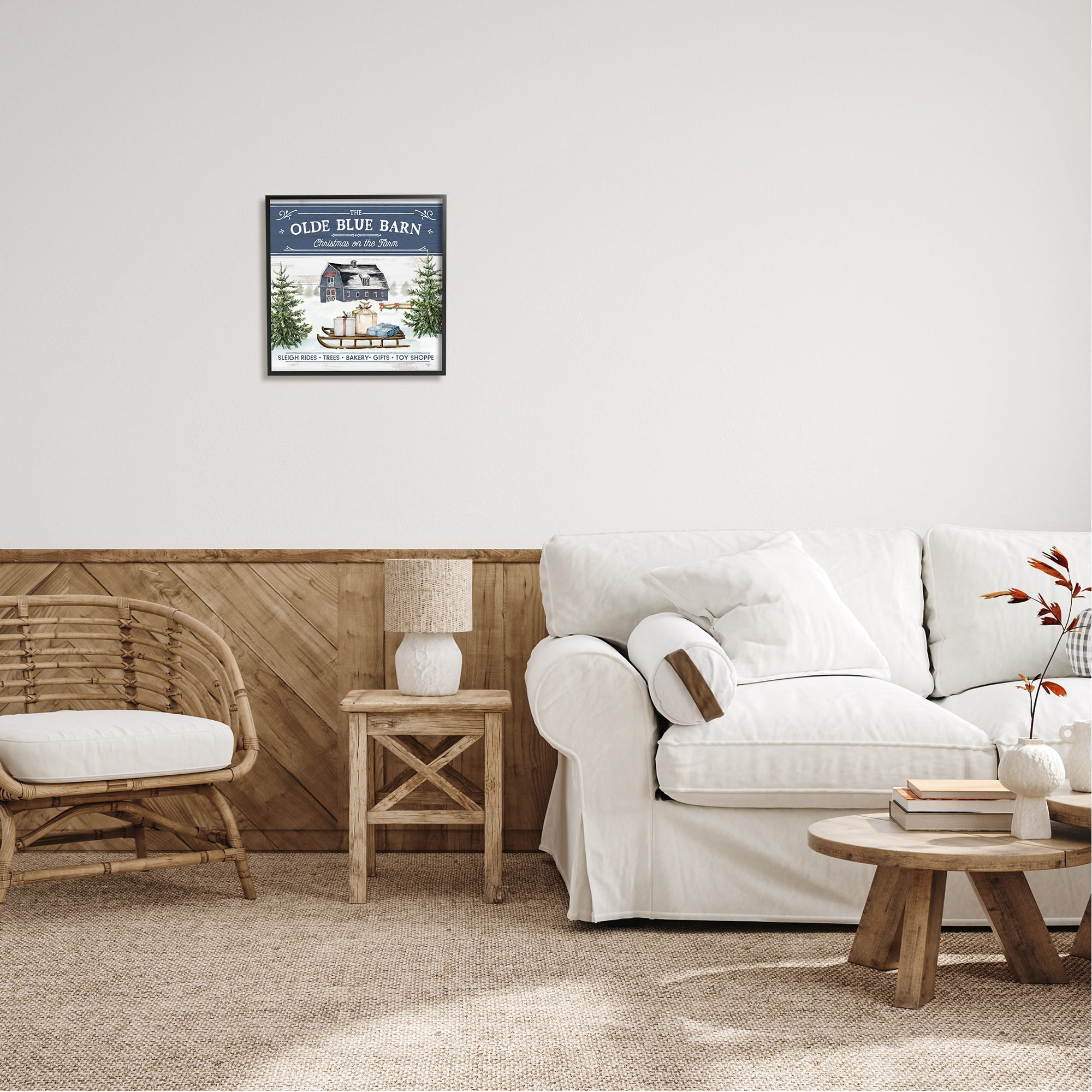 Stupell Industries Christmas on Farm Phrase Holiday Painting Black Framed Art Print Wall Art, 17 x 17