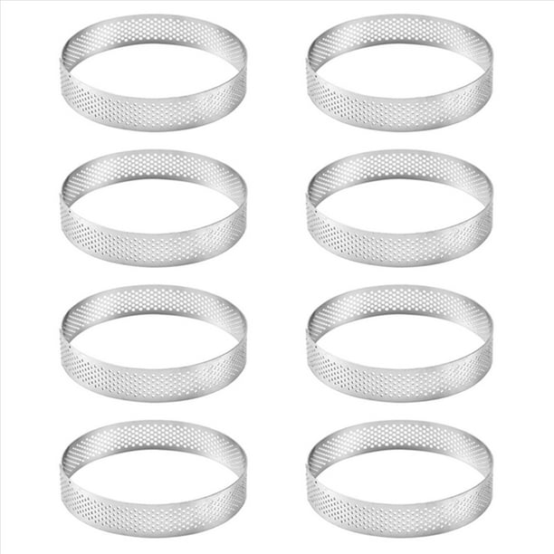 8X Moldes Redondos Agujero Acero Inoxidable para Tartas 20 cm Anillo de Tarta de Pastel de Mousse Postre de Pizza Molde de DecoracióN de Bricolaje Herramienta Cocina para Hornear