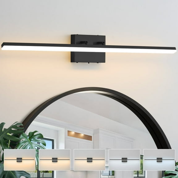 Deyidn 32-Inch Modern Black LED Vanity Light, Dimmable Wall Sconce with 5 Color Temperatures & 180° Adjustable Head, Waterproof for Bathroom Bedroom