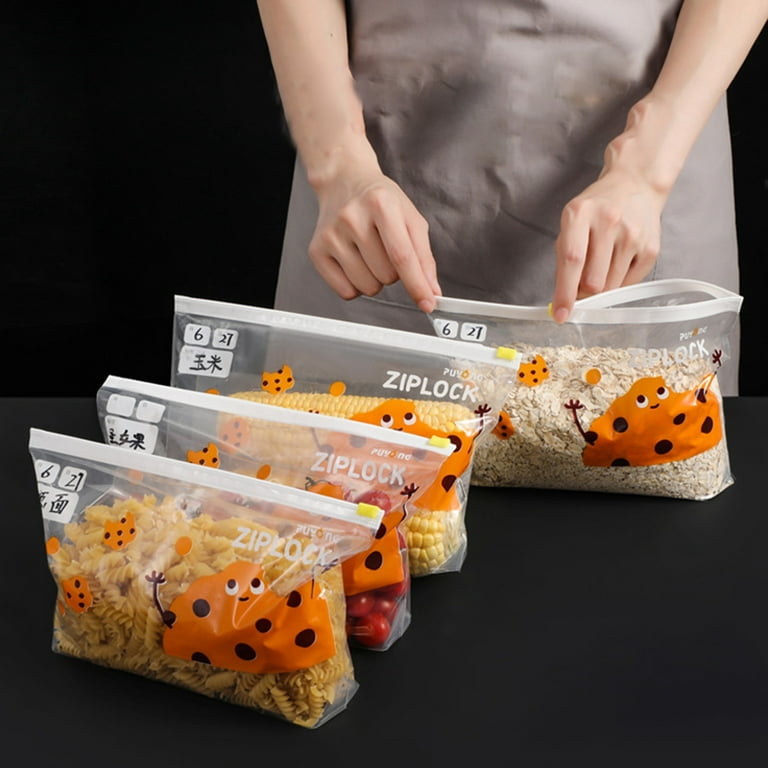 Yesbay 1 Box Zipper Sealed Bags Reusable Anti-Dust Anti-Bacterial Heat and Cold Resistant Wider Base Design Sealing Kitchen Food Storage Bag Organizer