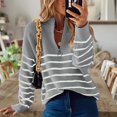 thumbnail image 1 of Suéter de cuello alto europeo y americano de otoño e invierno con rayas de colores a juego, suéter de manga larga con cremallera superior para mujer, 1 of 5