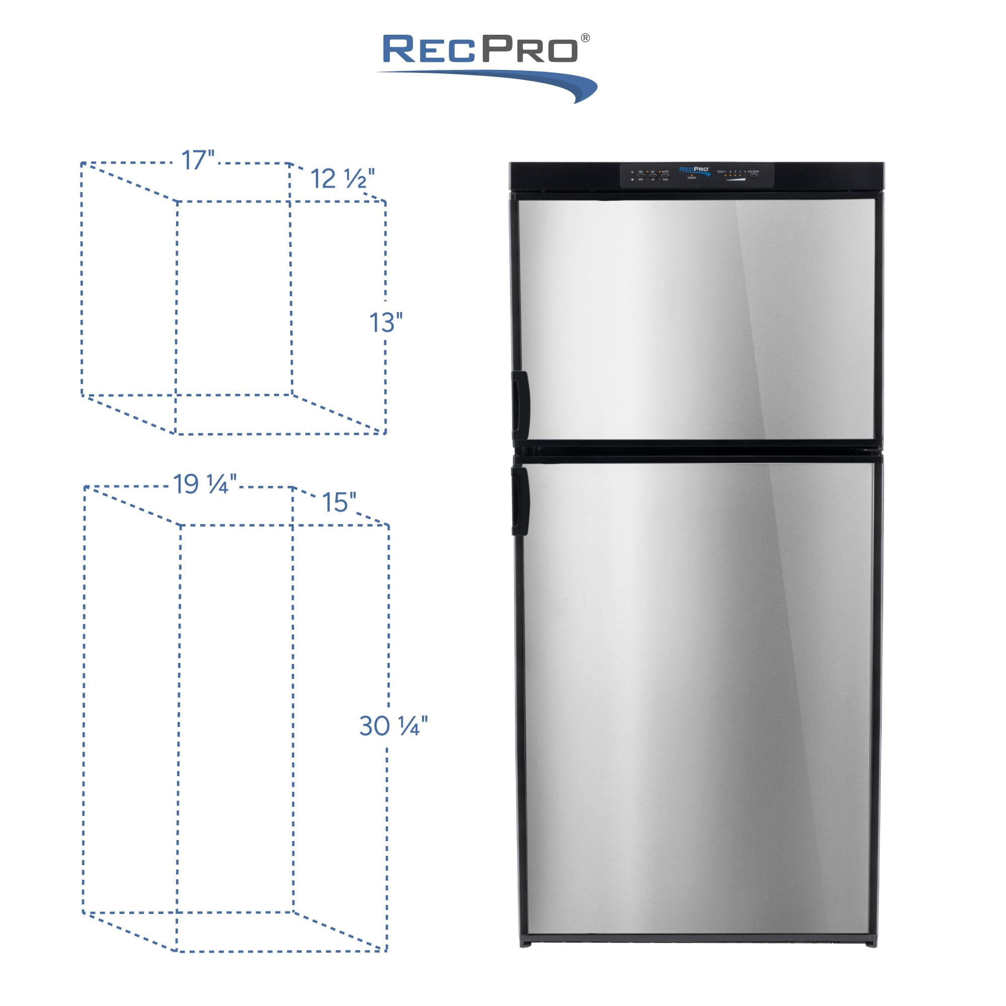 RecPro RV Refrigerator 6.3 Cubic Feet Gas and Electric | 110V / 12V / Propane Gas | Stainless Finish