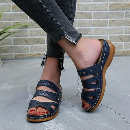 

KBODIU Sandals Women Athletic Comfortable Outdoor Sandals with Arch Support Walking Sandals for Women Leisure Vacation Hollow Open Toe Wedge Beach Sandals for Spot/Beach/Travel/Home Dark Blue 41