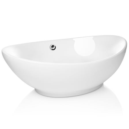 Miligoré 23" x 15" Oval White Ceramic Vessel Sink - Modern Egg Shape Above Counter Bathroom Vanity Bowl