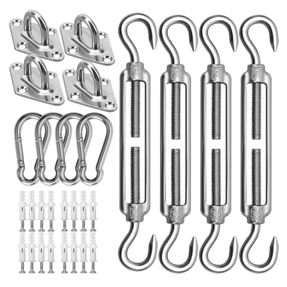 ZHjnG 44Pcs 6 Inch Shade Sail Hardware Kit, 304 Stainless Steel Accessories, Heavy Duty Fixing Parts for Rectangle & Triangle Sun Sail, for Outdoor Patio, Garden, Canopy & Awning Installation